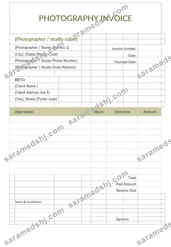Sample Photography Invoice Template